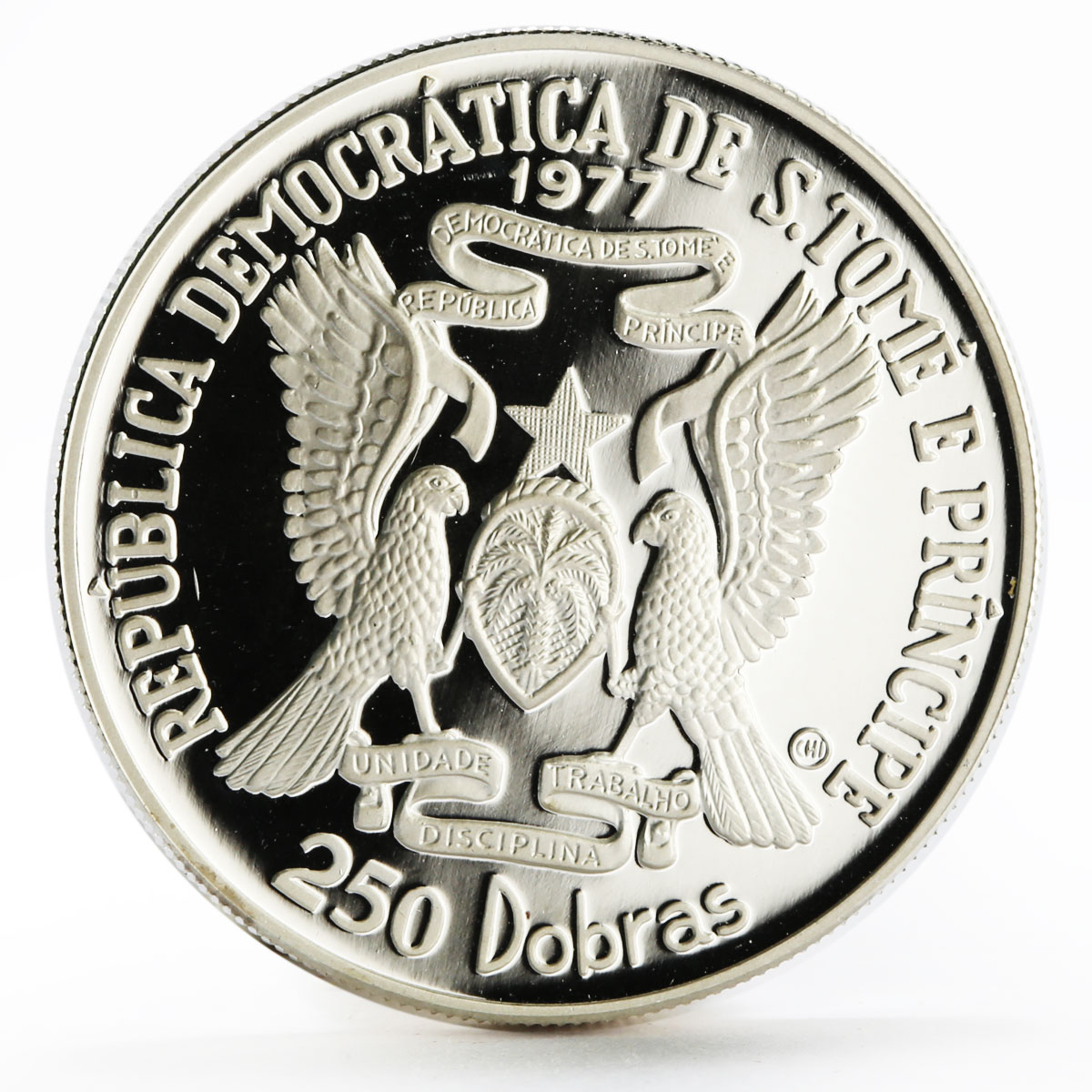 Sao Tome and Principe 250 dobras World Unite The World and Us silver coin 1977