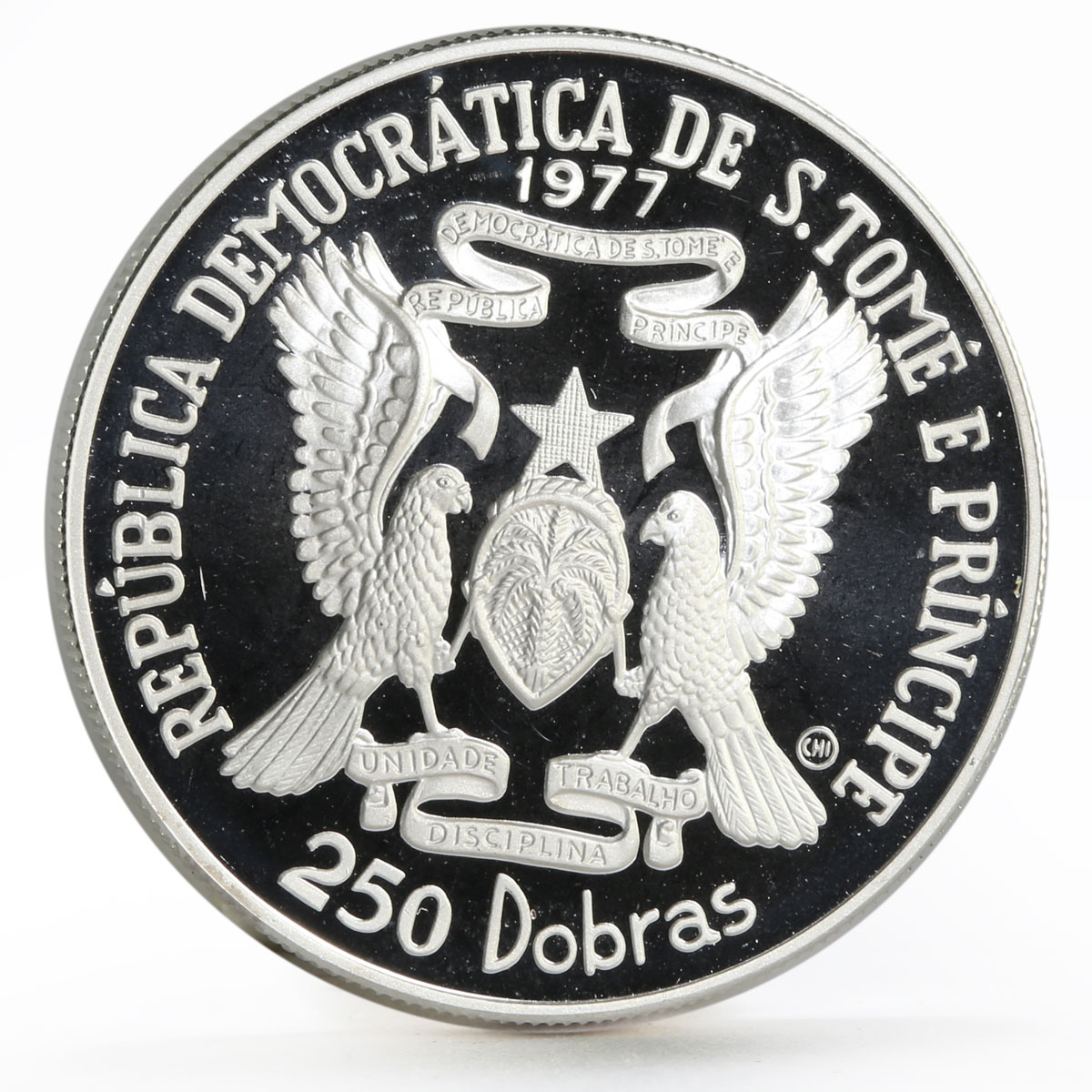 Sao Tome and Principe 250 dobras World Unite The World and Us silver coin 1977