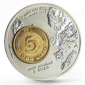 Sao Tome and Principe 2000 dobras Year of the Euro 5 Pfennig bimetal coin 1999