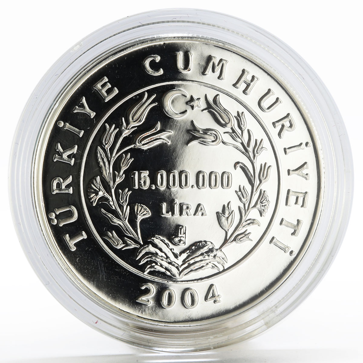 Turkey 15000000 lira Hazim Nikmet Ran Poet Turkish Poetry proof silver coin 2004