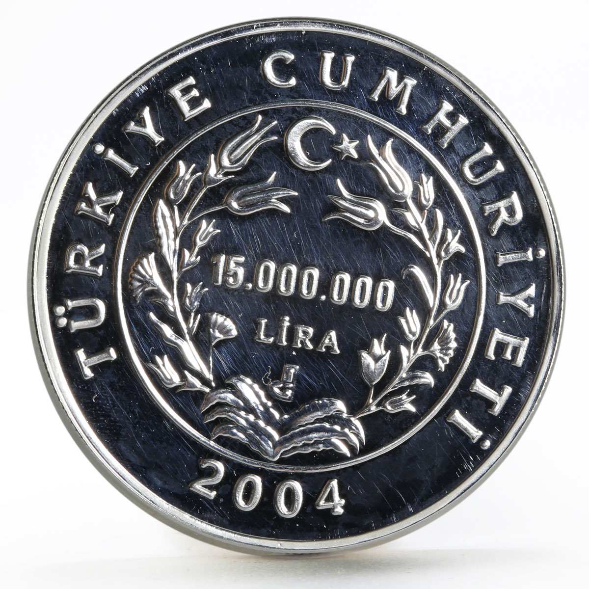 Turkey 15000000 lira Hazim Nikmet Ran Poet Turkish Poetry proof silver coin 2004