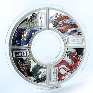 Cook Islands 1 dollar set of 4 silver coins Year of the Dragon Lunar 2012