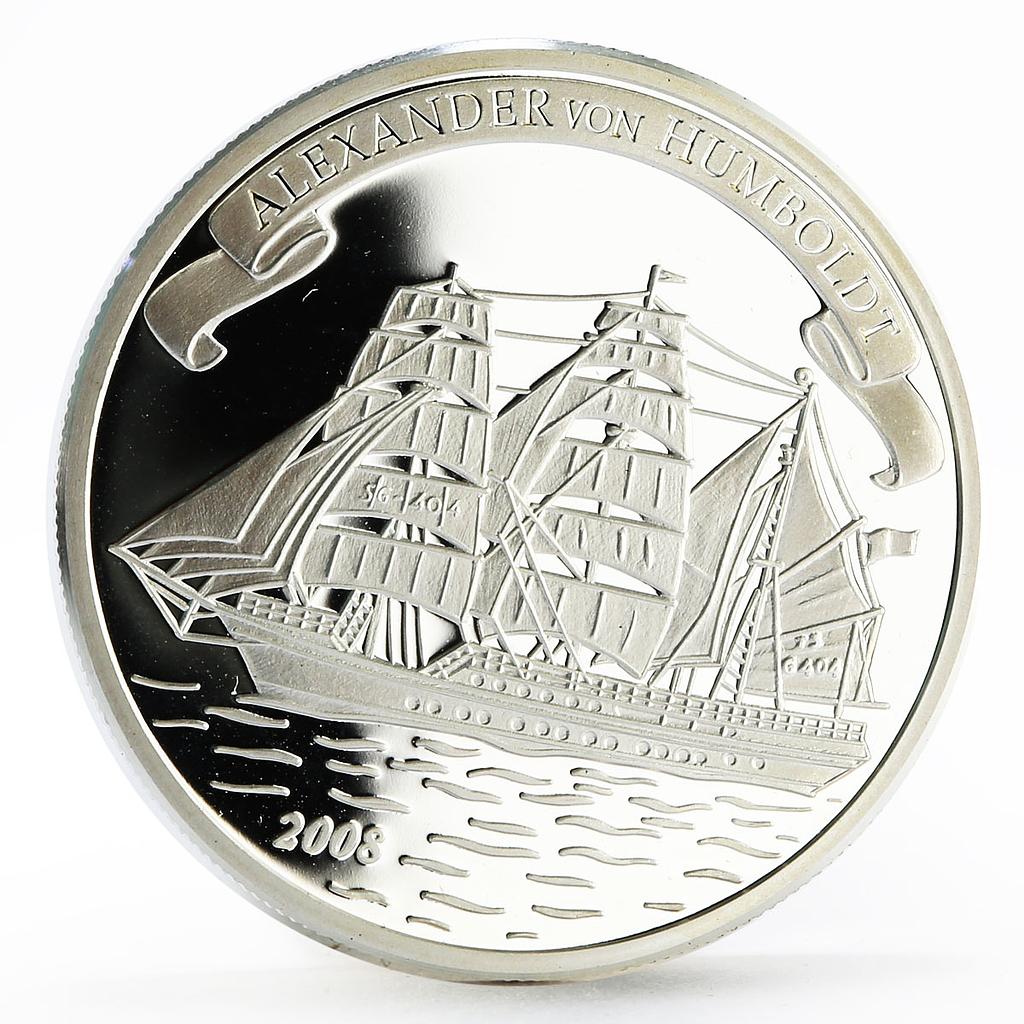 Cook Islands 2 dollars Sailing Ship Alexander von Humboldt silver coin 2008