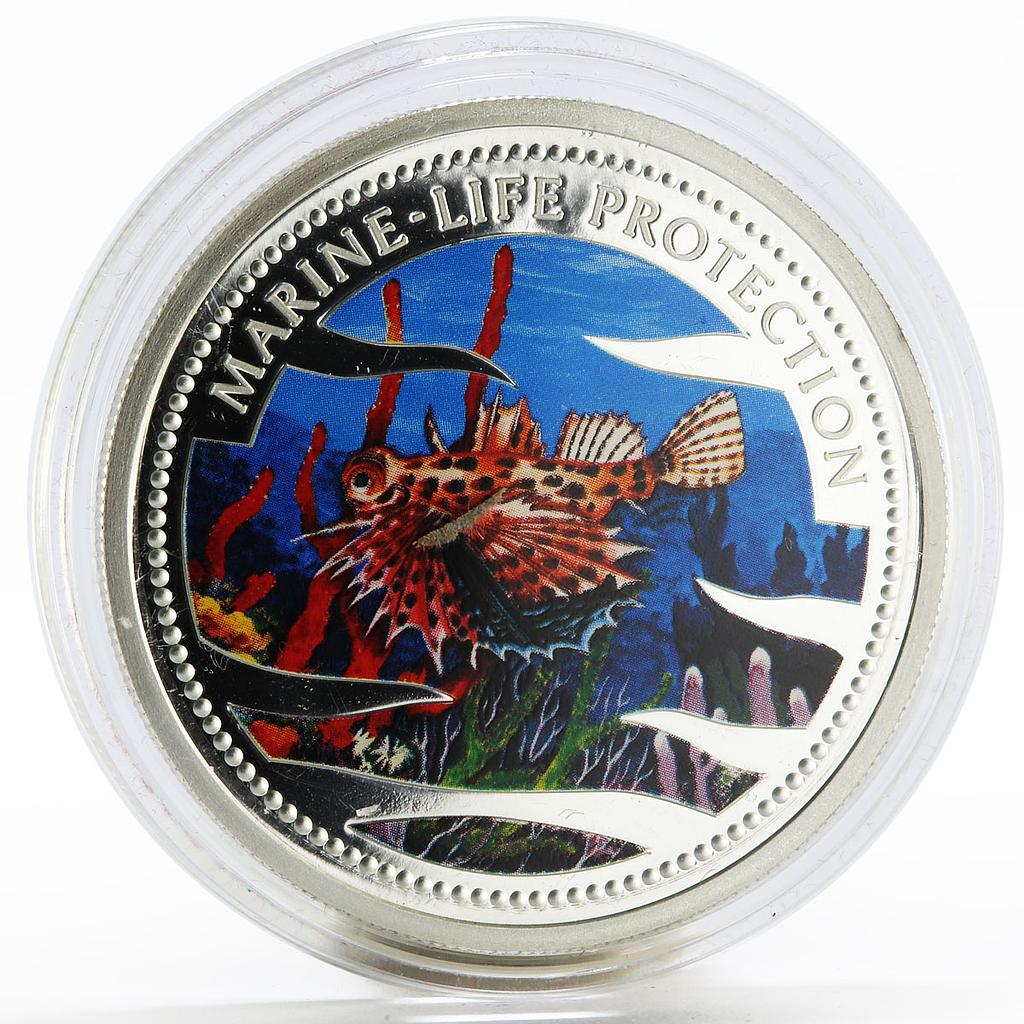 Palau 5 dollars Marine Life Protection series Puffer Fish proof silver coin 2002