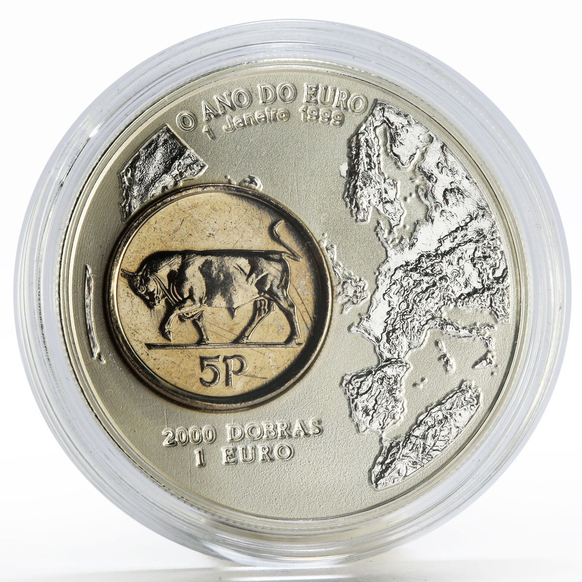 Sao Tome and Principe 2000 dobras Year of the Euro 5 Pence bimetal coin 1999