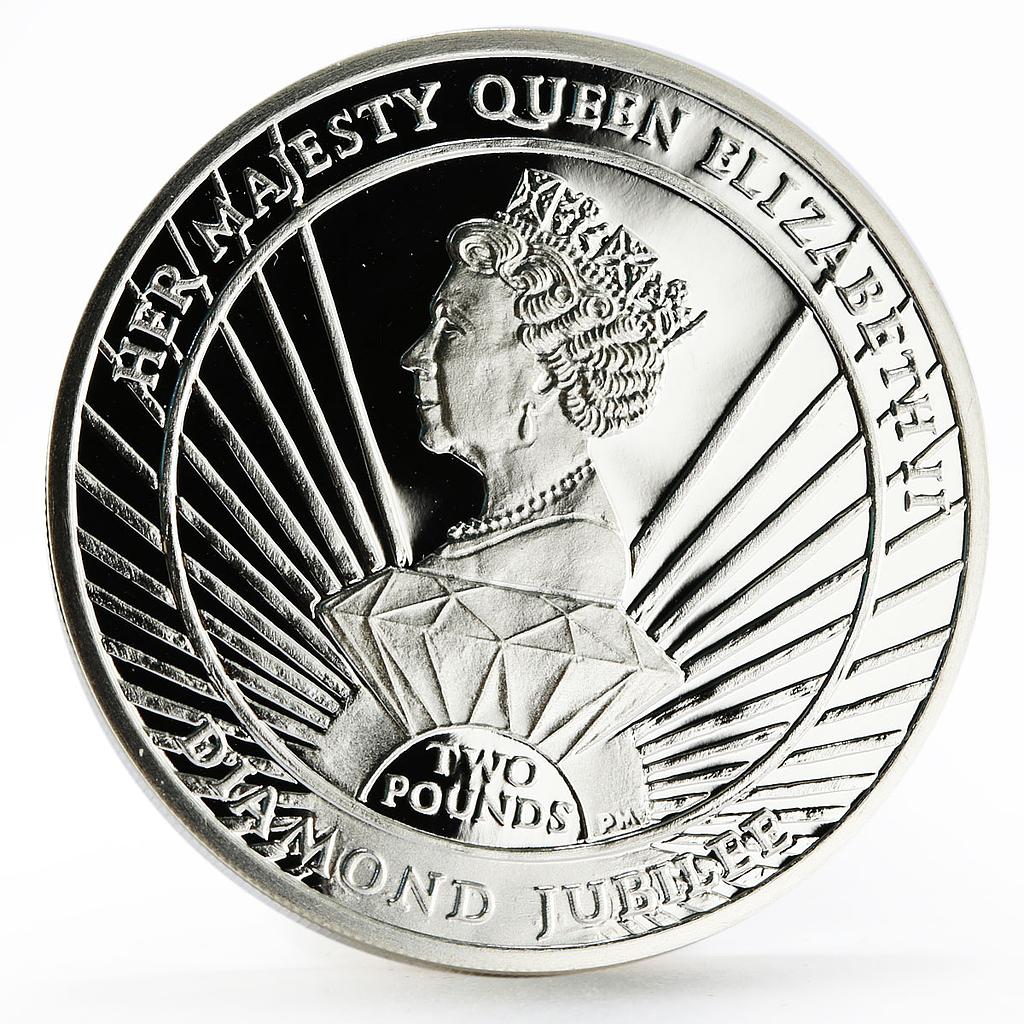 Sandwich Islands 2 pounds Diamond Jubilee of Queen Elizabeth II silver coin 2012