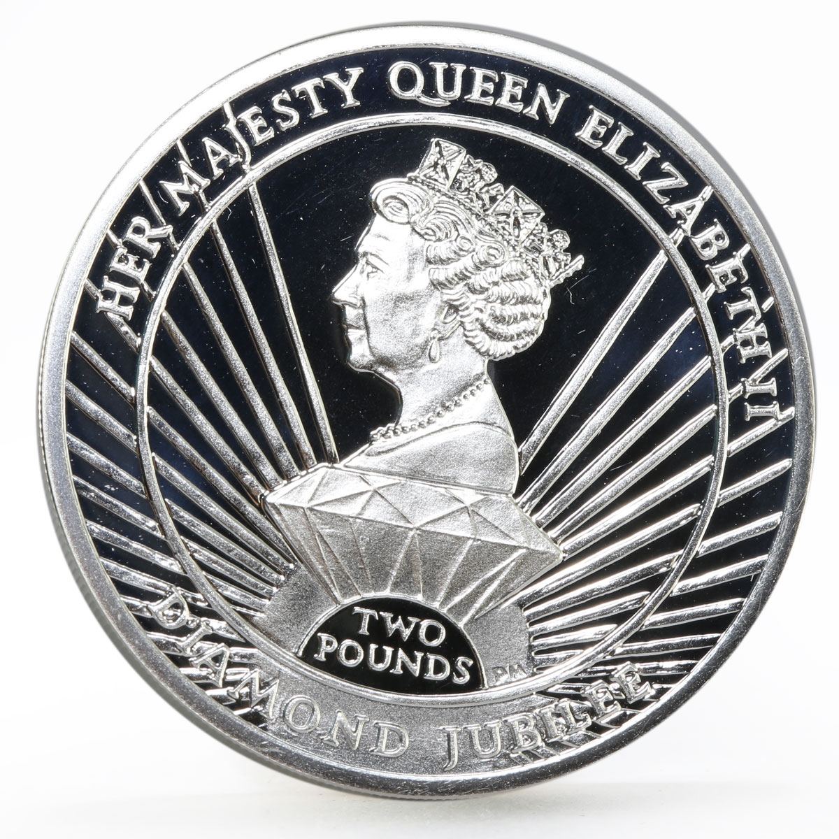 Sandwich Islands 2 pounds Diamond Jubilee of Queen Elizabeth II silver coin 2012