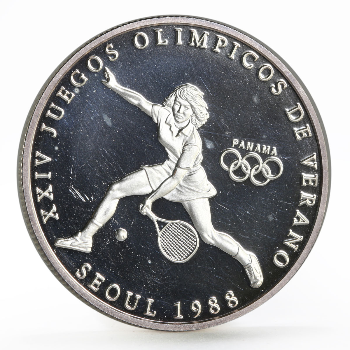 Panama 1 balboa Seoul Olympic Games series Tennis proof silver coin 1988