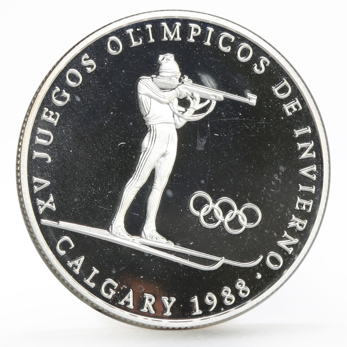 Panama 1 balboa Calgary Olympic Winter Games series Biathlon silver coin 1988