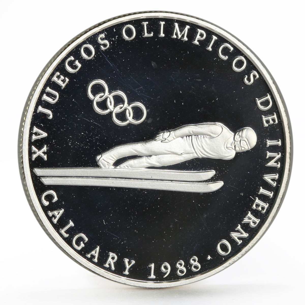 Panama 1 balboa Calgary Olympic Winter Games series Ski Jumping silver coin 1988