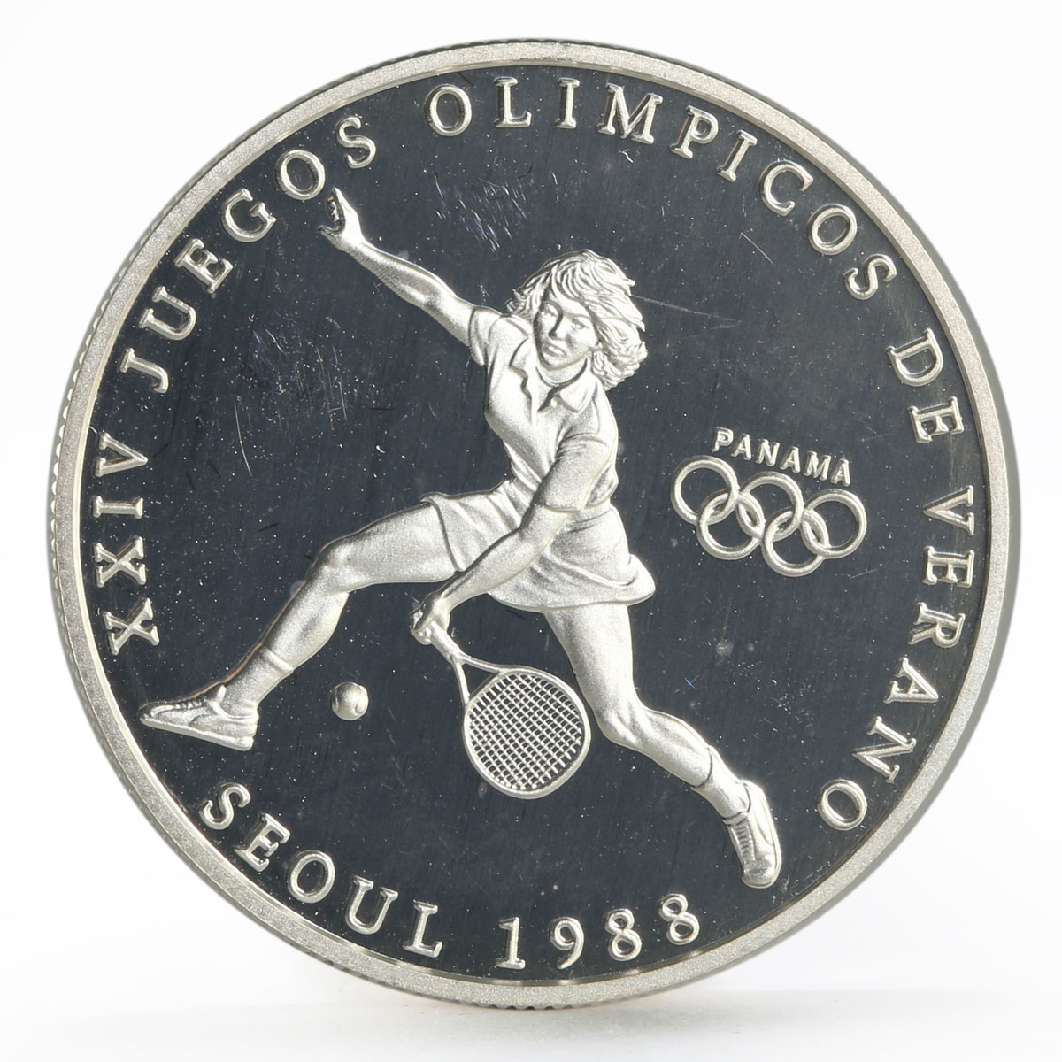 Panama 1 balboa Seoul Olympic Games series Tennis proof silver coin 1988