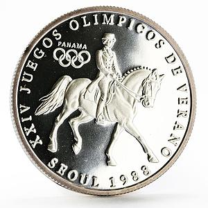 Panama 1 balboa Seoul Olympic Summer Games series Equestrian silver coin 1988