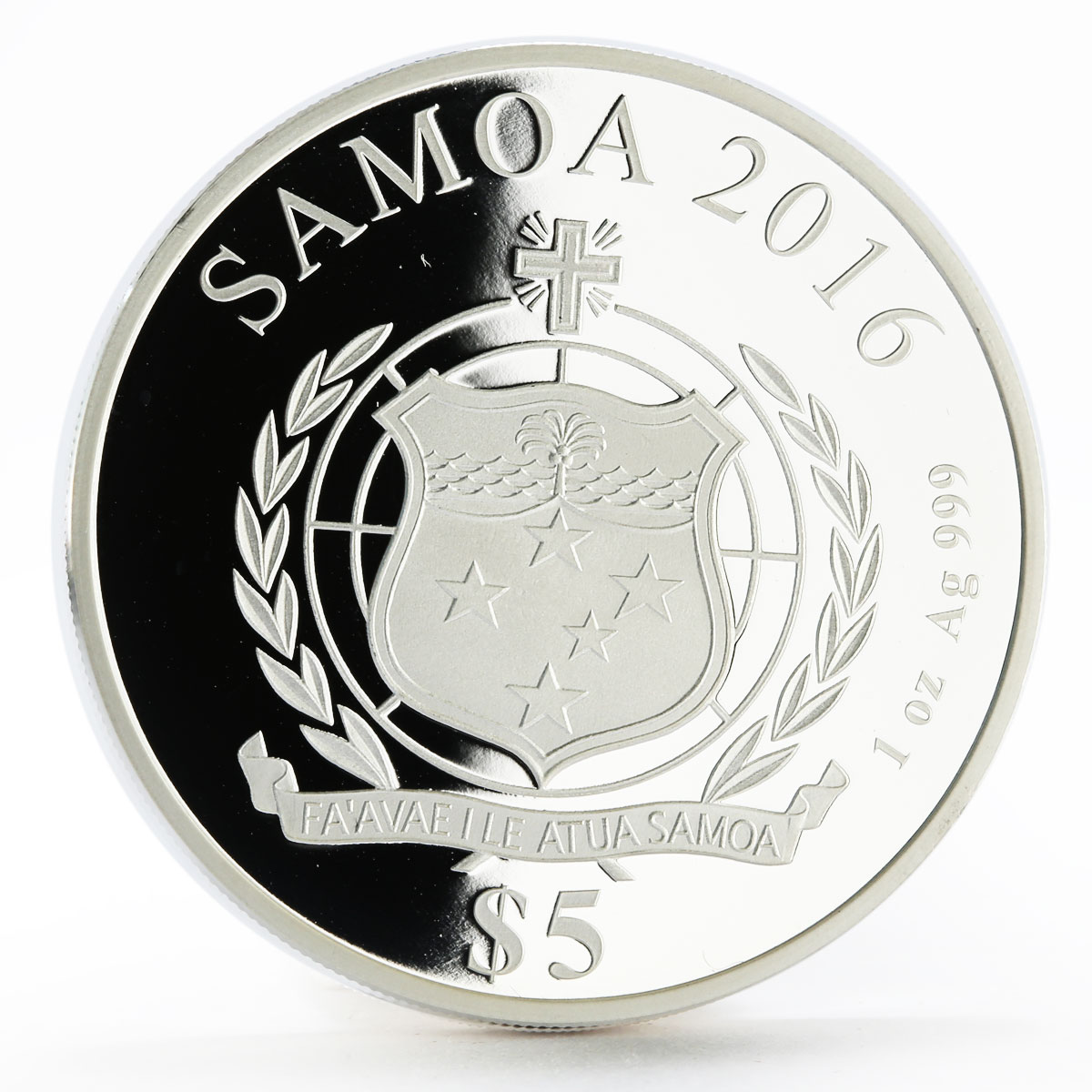 Samoa 5 dollars Gottfried Wilhelm Leibniz German Polymath proof silver coin 2016