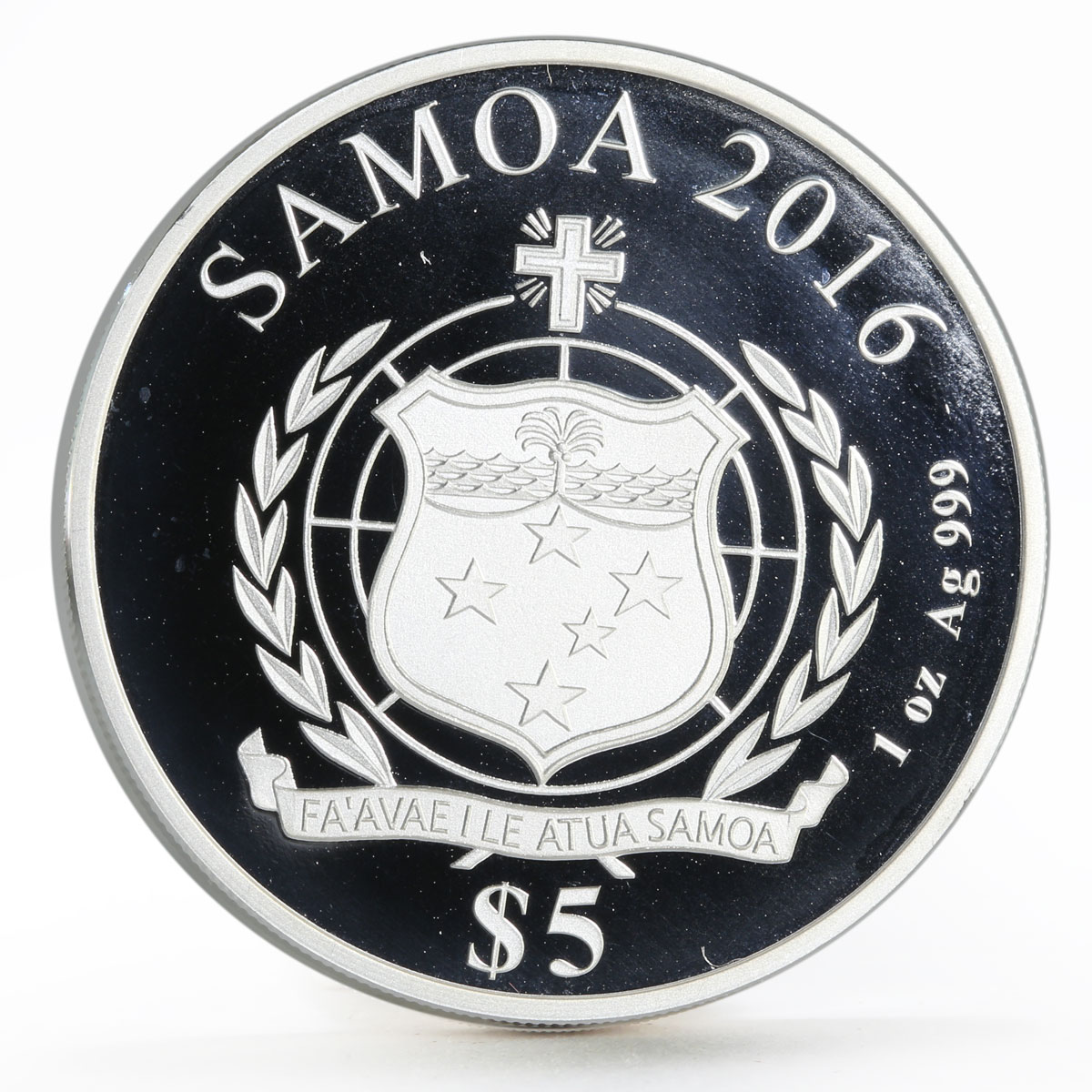 Samoa 5 dollars Gottfried Wilhelm Leibniz German Polymath proof silver coin 2016