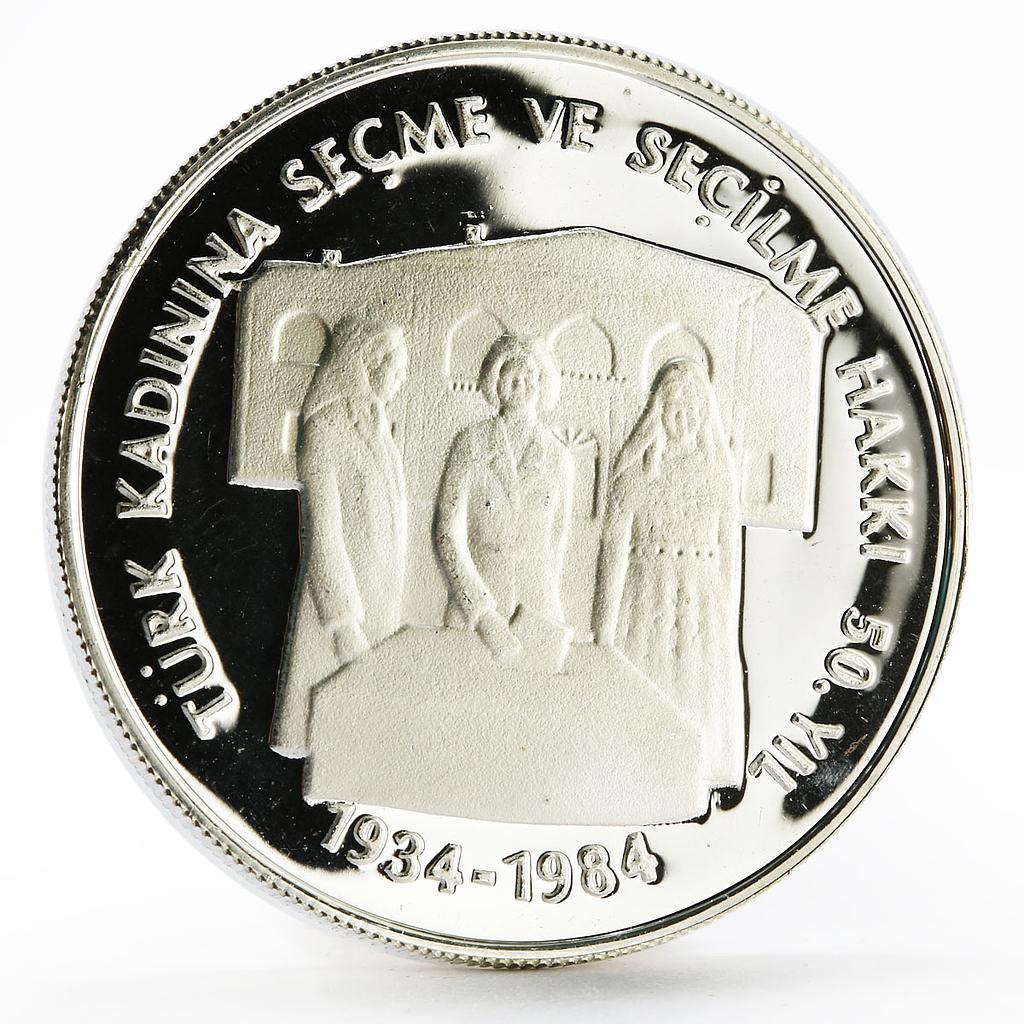 Turkey 5000 lira 50 Years of Women Suffrage Movement proof silver coin 1984