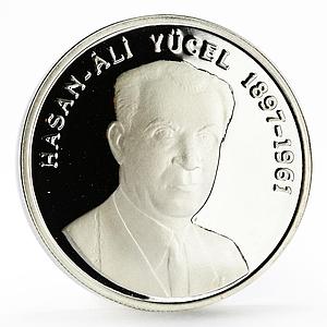 Turkey 2500000 lira Writter Hassan Ali Yusel Turkish Poetry silver coin 1998