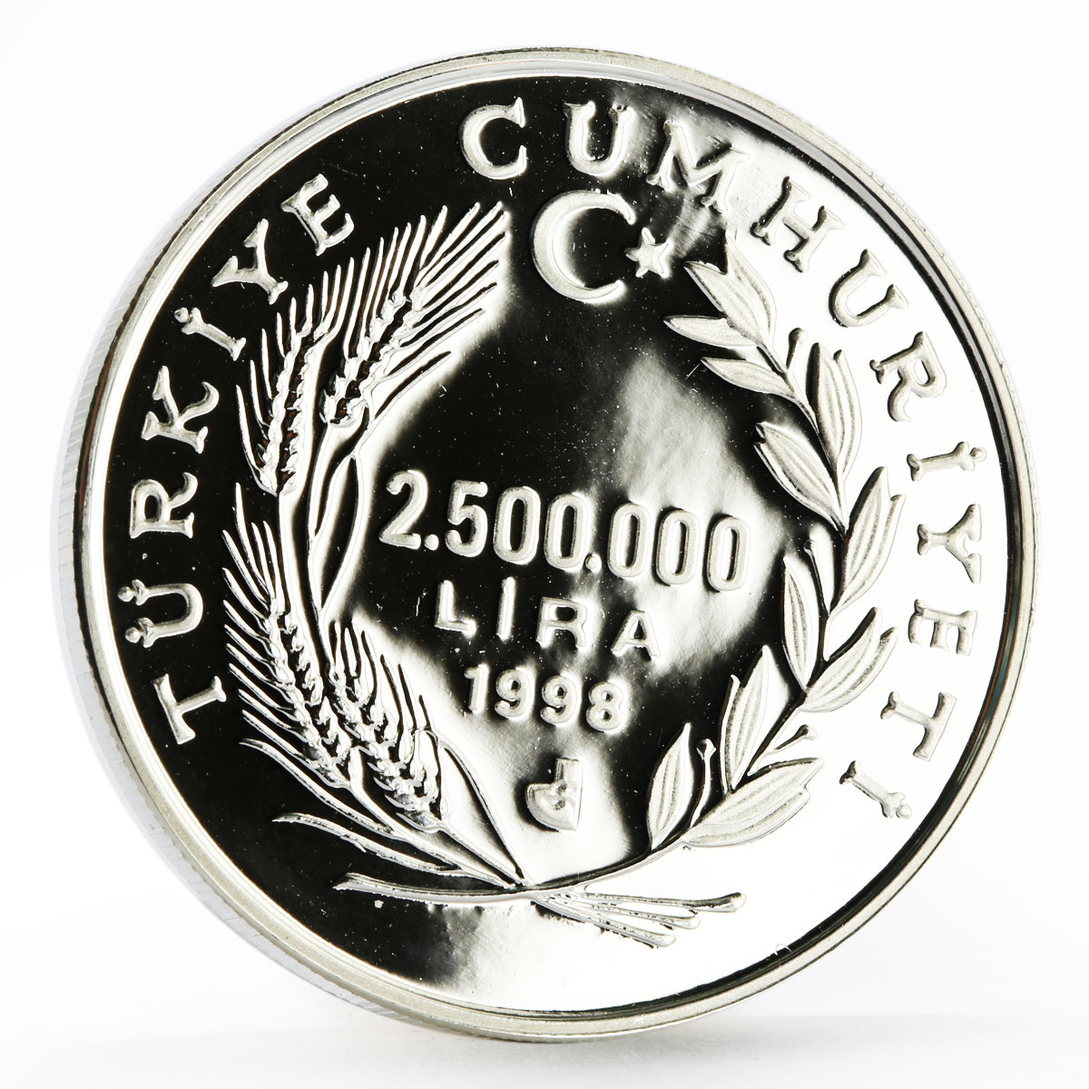 Turkey 2500000 lira Writter Hassan Ali Yusel Turkish Poetry silver coin 1998