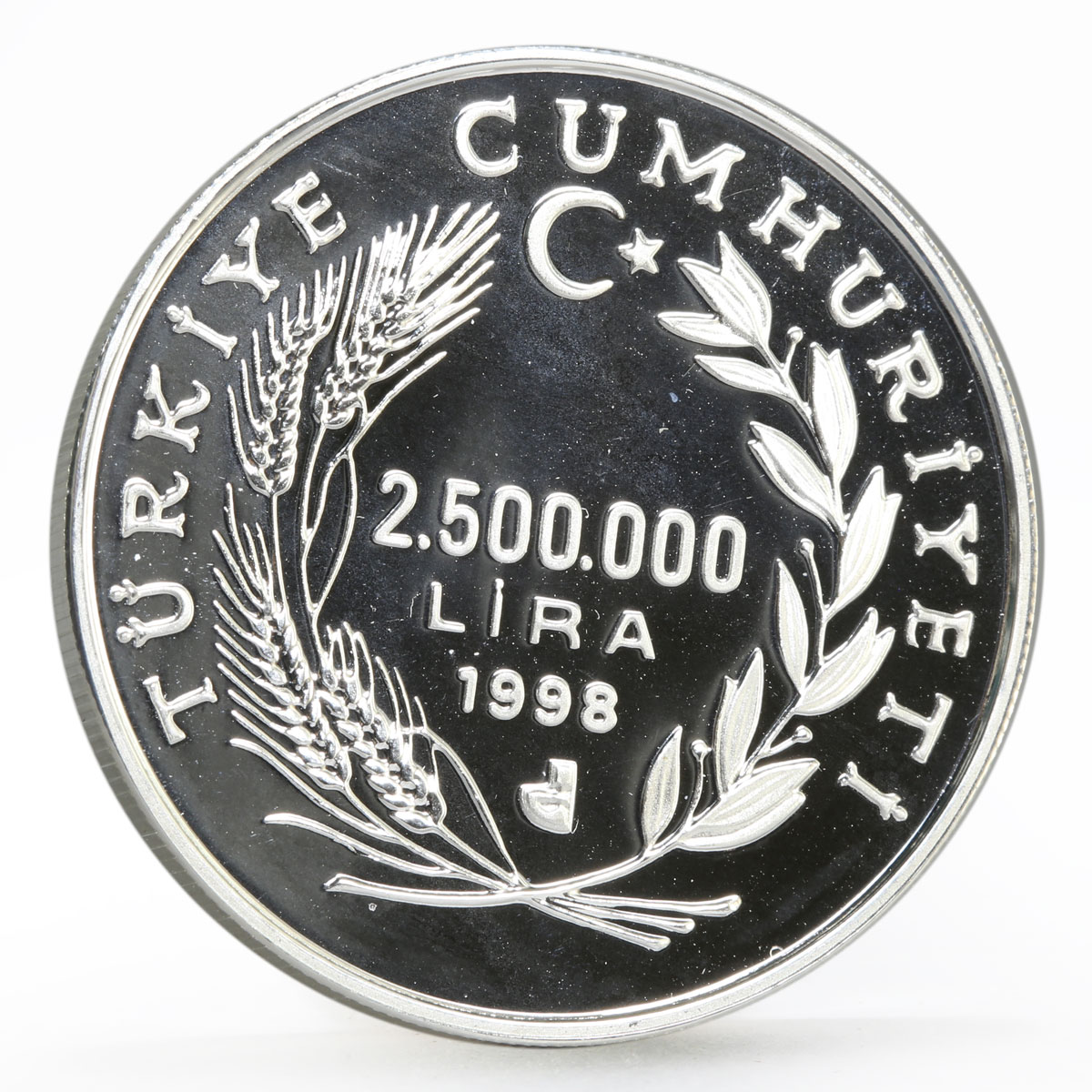 Turkey 2500000 lira Writter Hassan Ali Yusel Turkish Poetry silver coin 1998