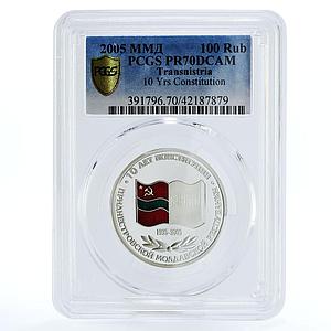 Transnistria 100 rubles Constitution's Jubilee PR70 PCGS silver coin 2005
