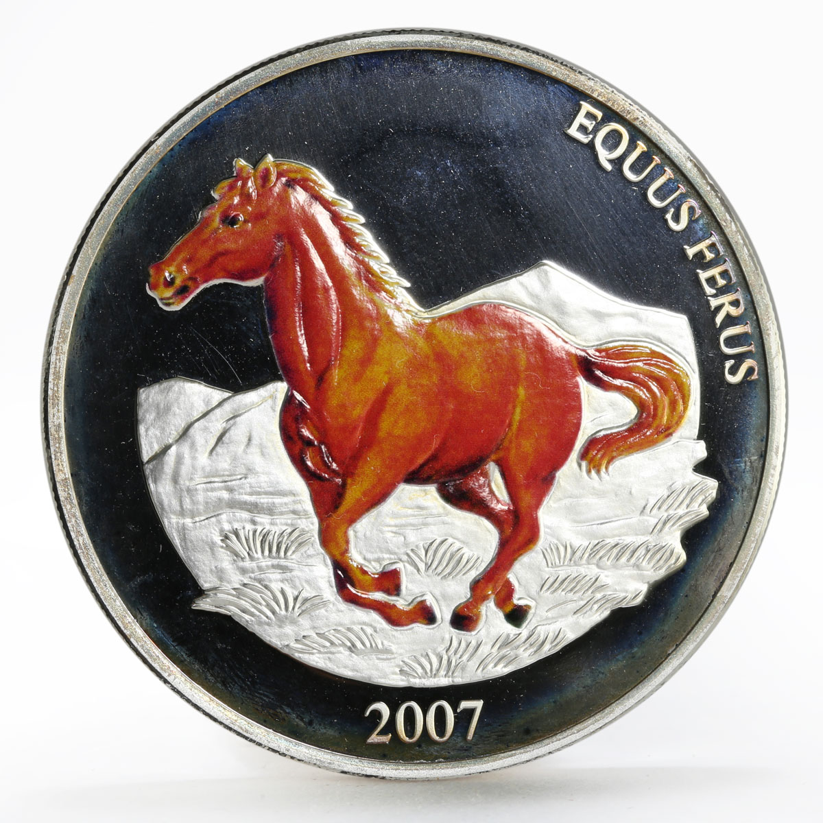 Mongolia 5000 togrog Equus Ferus Wild Horse colored proof silver coin 2007