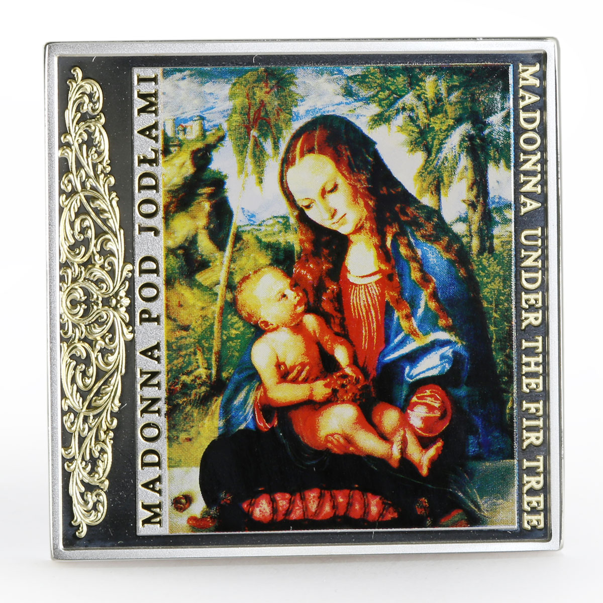 Niue 1 dollar Madonna Under the Fir Tree colored proof silver coin 2013