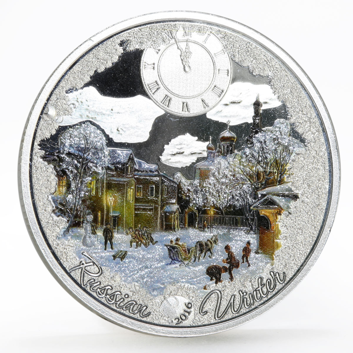 Congo 1000 francs Russian Winter Clock colored proof silver coin 2016