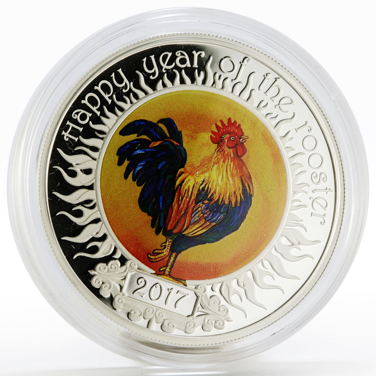 Macedonia 100 denars Lunar Calendar series Wind Spinner Rooster silver coin 2017