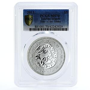 Tokelau 5 dollars Year of the Snake MS70 PCGS silver coin 2013