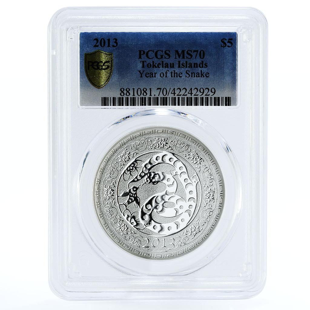 Tokelau 5 dollars Year of the Snake MS70 PCGS silver coin 2013