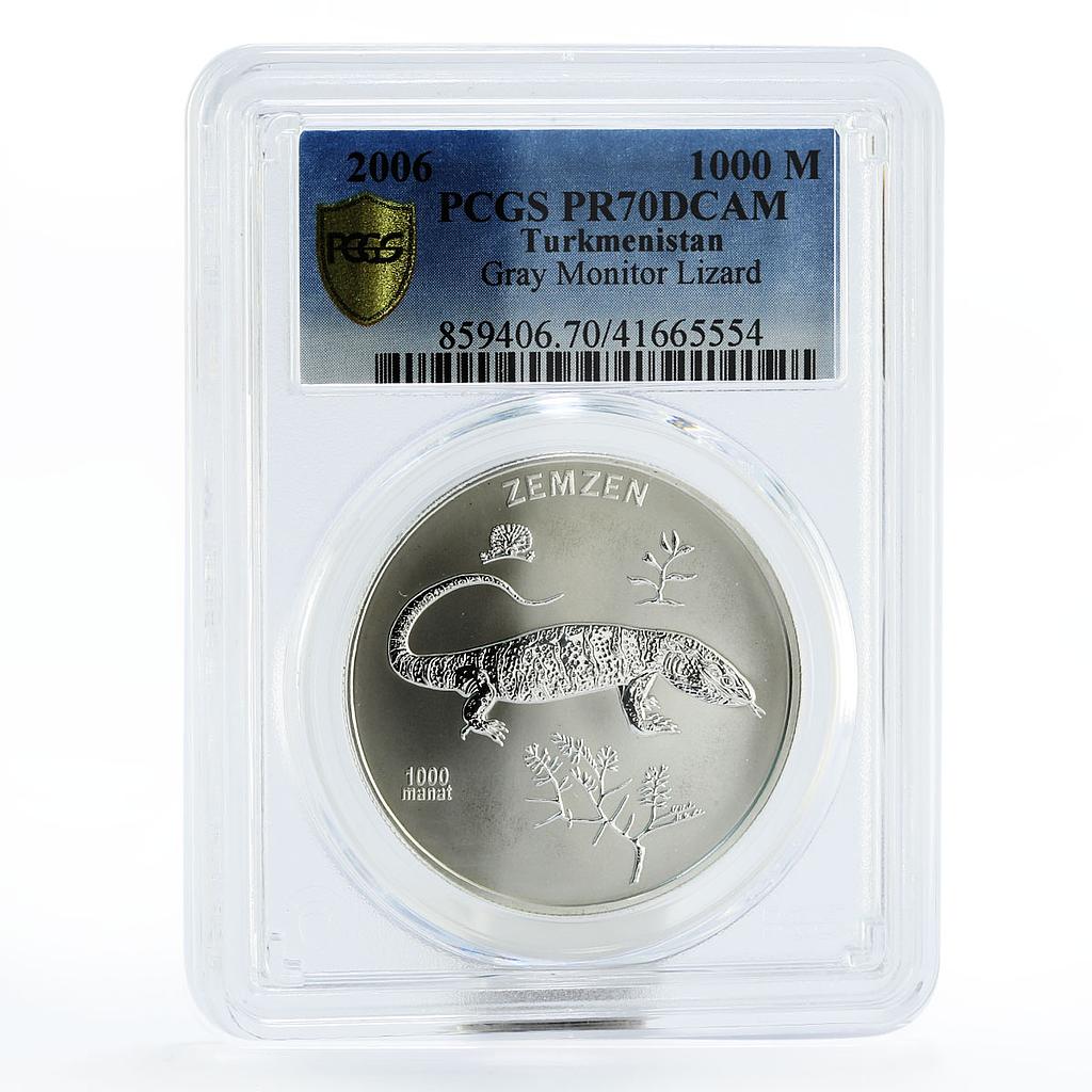 Turkmenistan 1000 manat Endangered Wildlife Lizard PR70 PCGS silver coin 2006