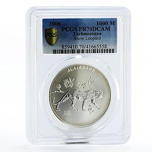 Turkmenistan 1000 manat Endangered Wildlife Leopard PR70 PCGS silver coin 2006