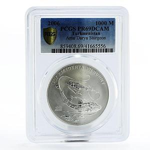 Turkmenistan 1000 manat Amu Darya Sturgeon PR69 PCGS silver coin 2006