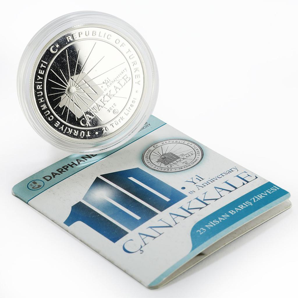 Turkey 20 lira 100th Anniversary of the Battle for Canakkale silver coin 2015