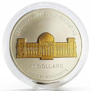 Nauru 10 dollar European Monuments German Reichstag gilded silver coin 2003