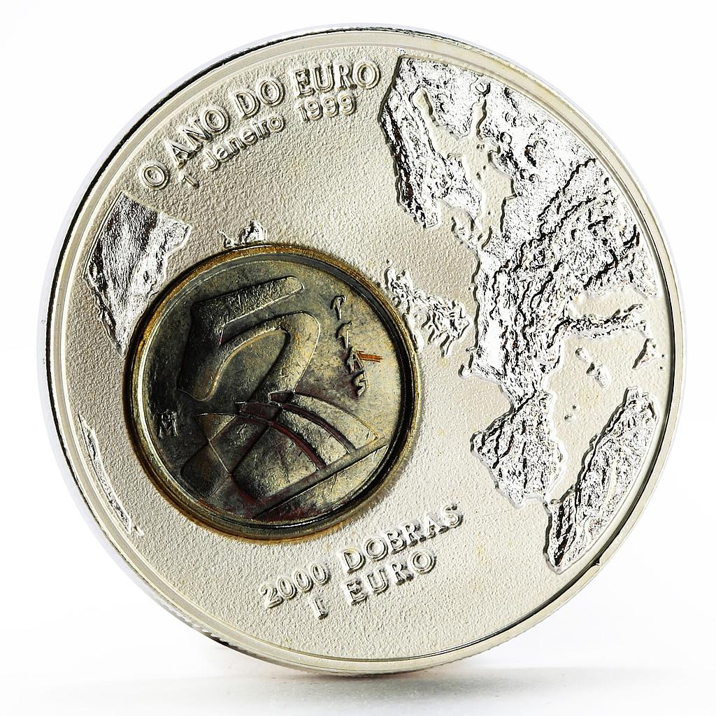 Sao Tome and Principe 2000 dobras Year of the Euro 5 Pesetas bimetal coin 1999