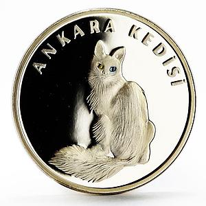 Turkey 20 lira Animal series Turkish Angora The Light Eyes Cat silver coin 2005