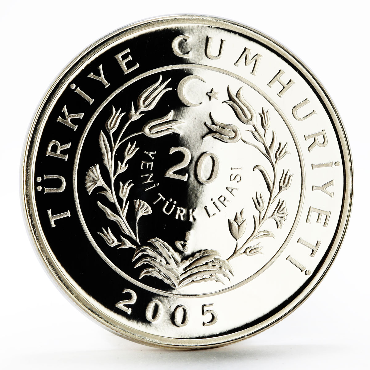 Turkey 20 lira Animal series Turkish Angora The Light Eyes Cat silver coin 2005