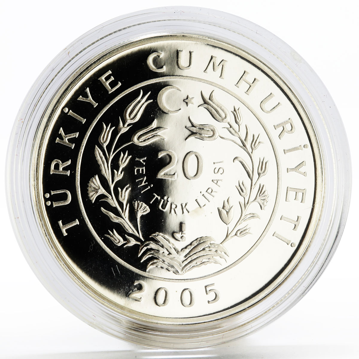 Turkey 20 lira Animal series Turkish Angora The Light Eyes Cat silver coin 2005