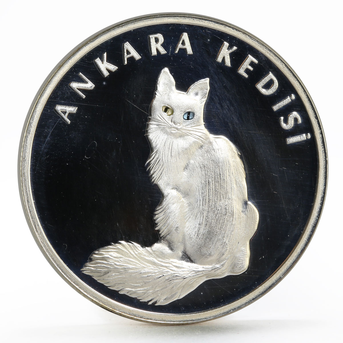 Turkey 20 lira Animal series Turkish Angora The Light Eyes Cat silver coin 2005