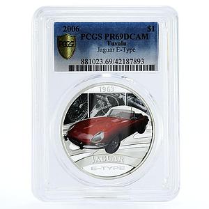 Tuvalu 1 dollar Jaguar E-Type PR69 PCGS colored proof silver coin 2006