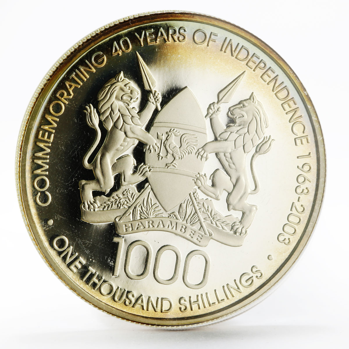 Kenya 1000 shillings 40 Years of Independence Freedom proof silver coin 2003