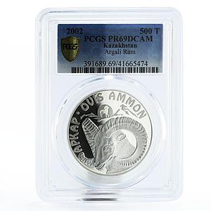 Kazakhstan 500 tenge Endangered Wildlife Arkhar PR69 PCGS silver coin 2002