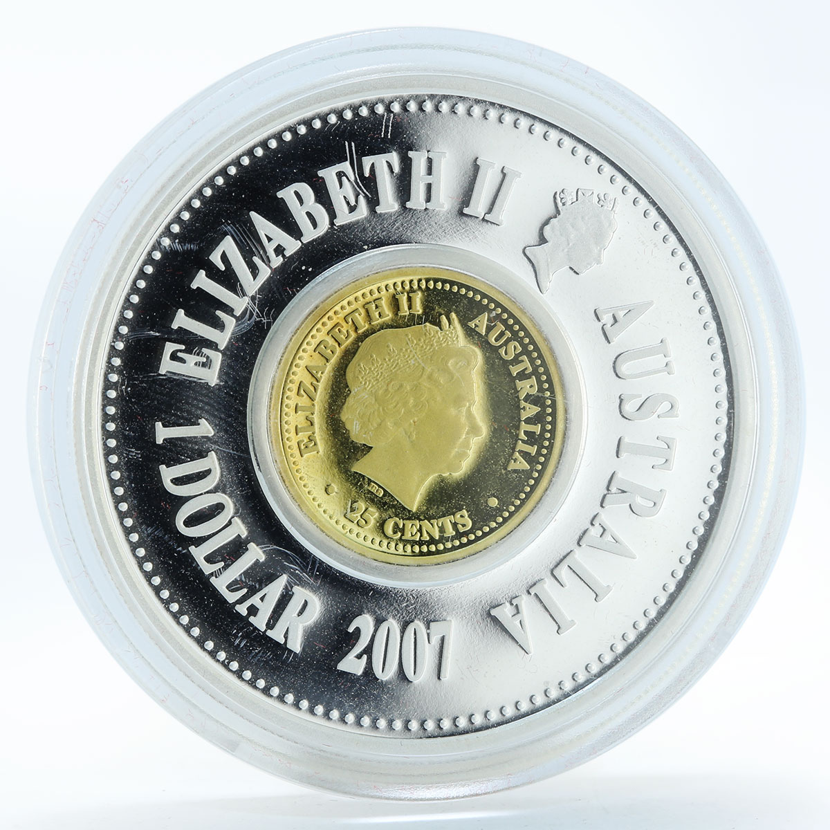 Australia 1 dollar Lunar Holey Dollar and Dump set proof silver coin 2007