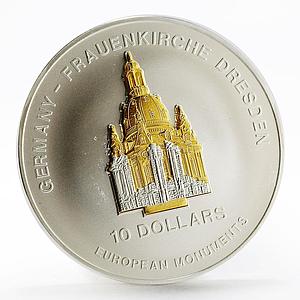 Nauru 10 dollars European Monuments Dresden Frauenkirche Church silver coin 2004