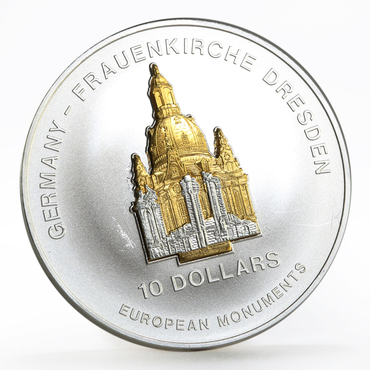 Nauru 10 dollars European Monuments Dresden Frauenkirche Church silver coin 2004