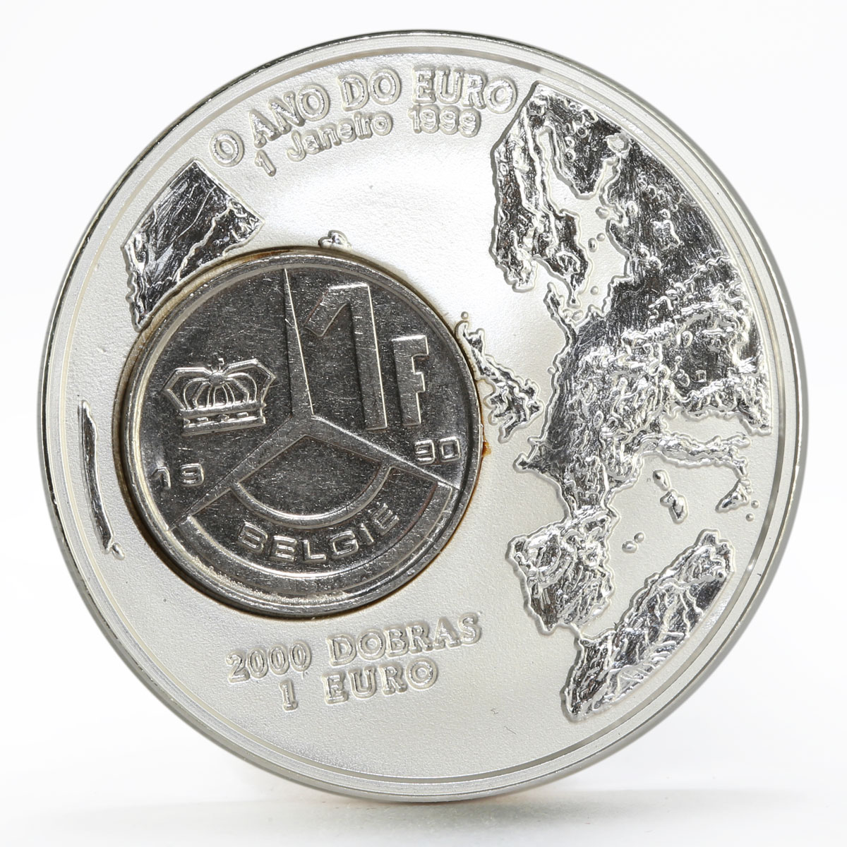 Sao Tome and Principe 2000 dobras Year of the Euro 1 Franc bimetal coin 1999