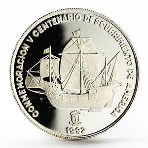 Equatorial Guinea 7000 francos Discovery of America Ship proof silver coin 1992