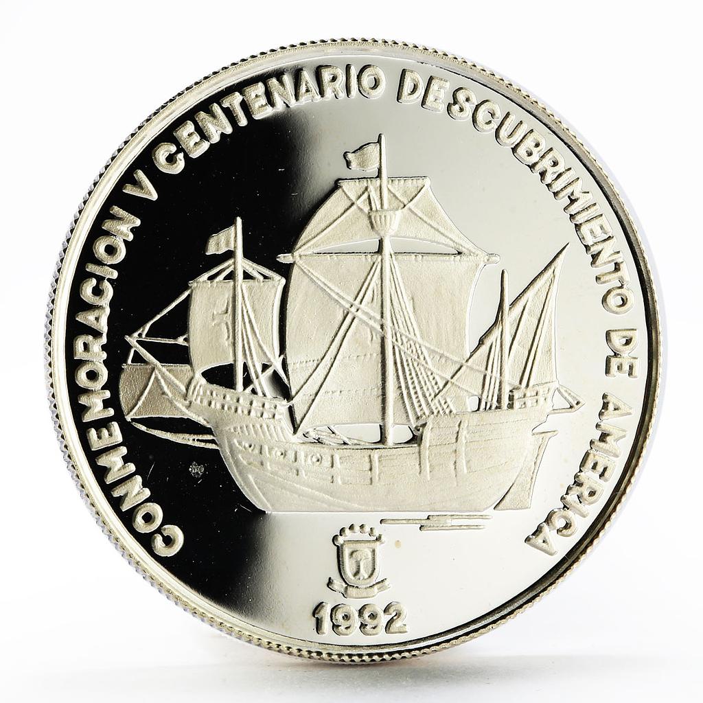 Equatorial Guinea 7000 francos Discovery of America Ship proof silver coin 1992