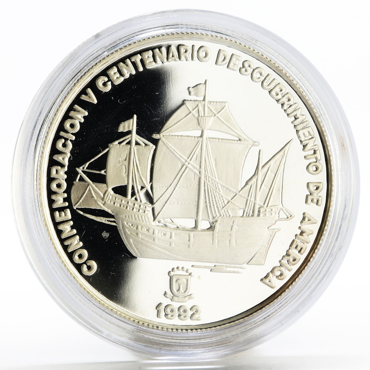 Equatorial Guinea 7000 francos Discovery of America Ship proof silver coin 1992