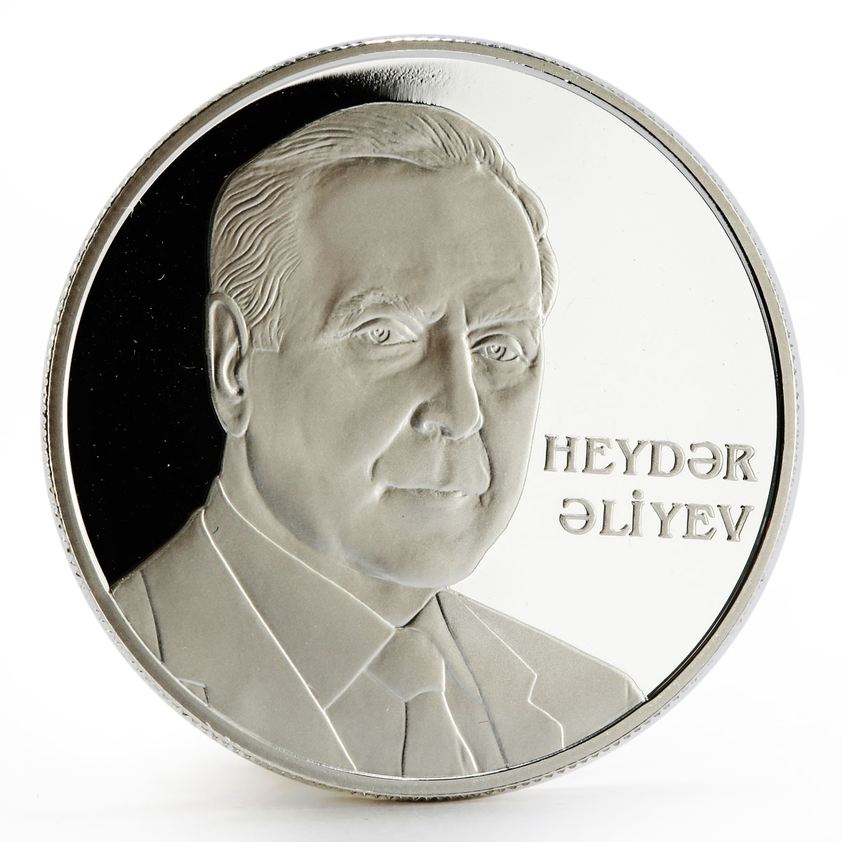 Azerbaijan 50 manat Heydar Aliyev President Map silver proof coin 2004